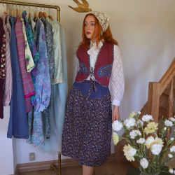 Blue &amp; Plum Floral Funky 70's Vintage Cotton Set | S