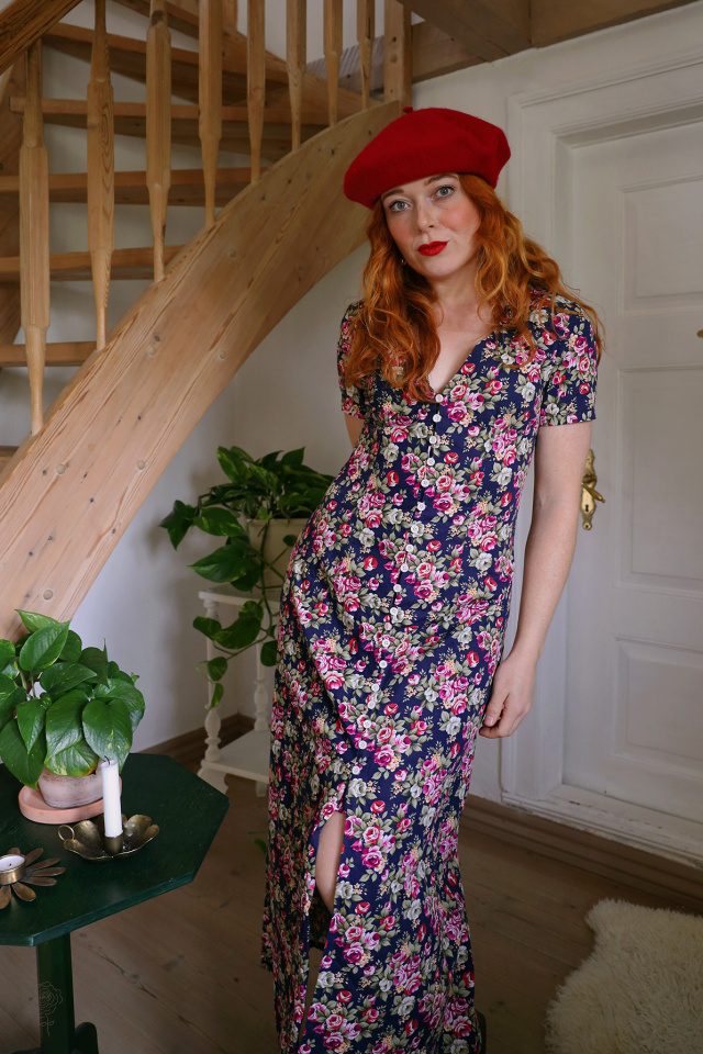 Plum &amp; Pink Roses 90's Vintage Maxi | S