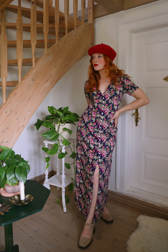 Plum &amp; Pink Roses 90's Vintage Maxi | S