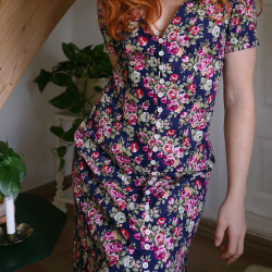 Plum &amp; Pink Roses 90's Vintage Maxi | S