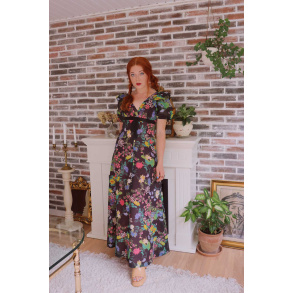 Brown Floral 70's Maxi Dress | S