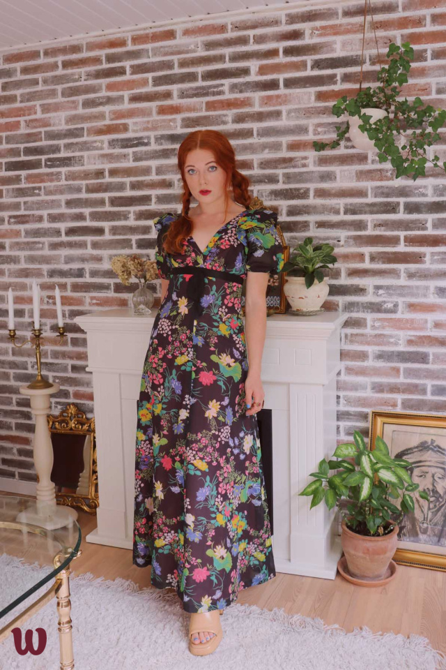 Brown Floral 70's Maxi Dress | S