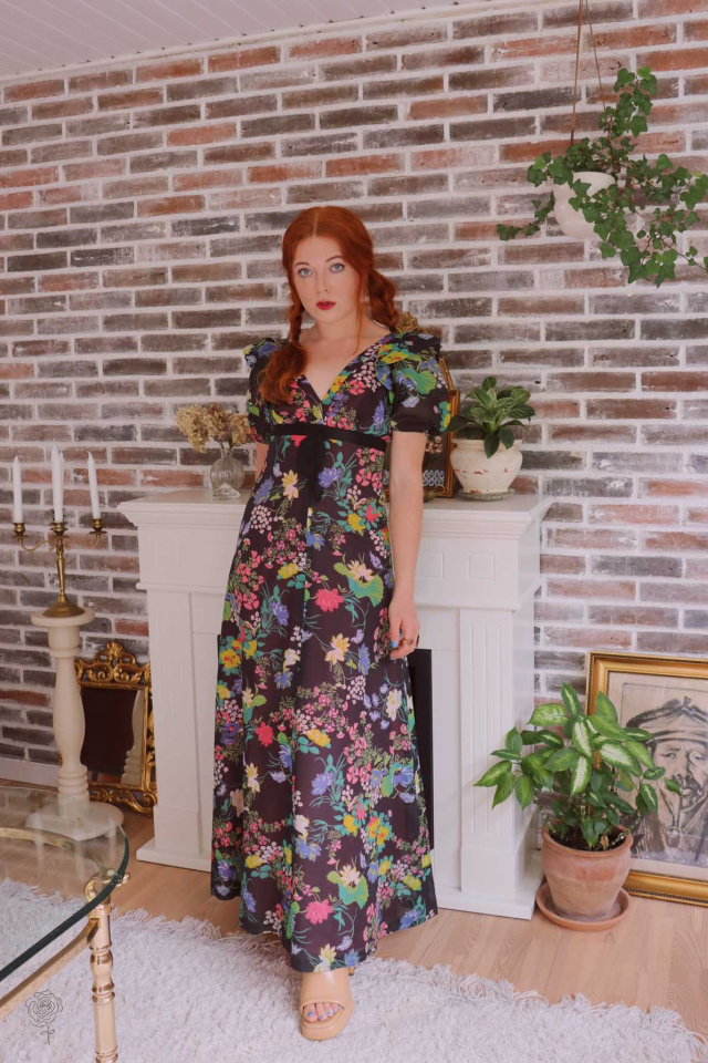 Brown Floral 70's Maxi Dress | S