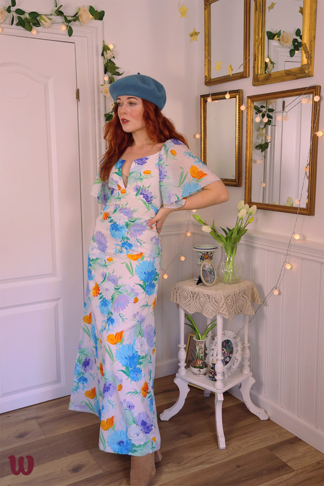 Purple &amp; Blue Floral 70's Maxi | S