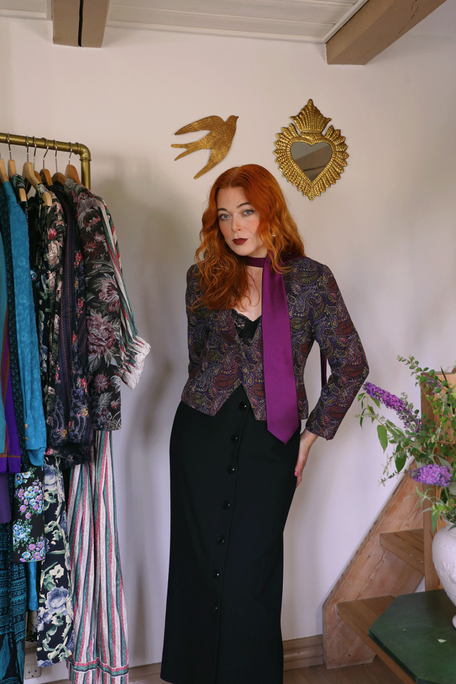 Purple Pattern Vintage Brocade Jacket | M