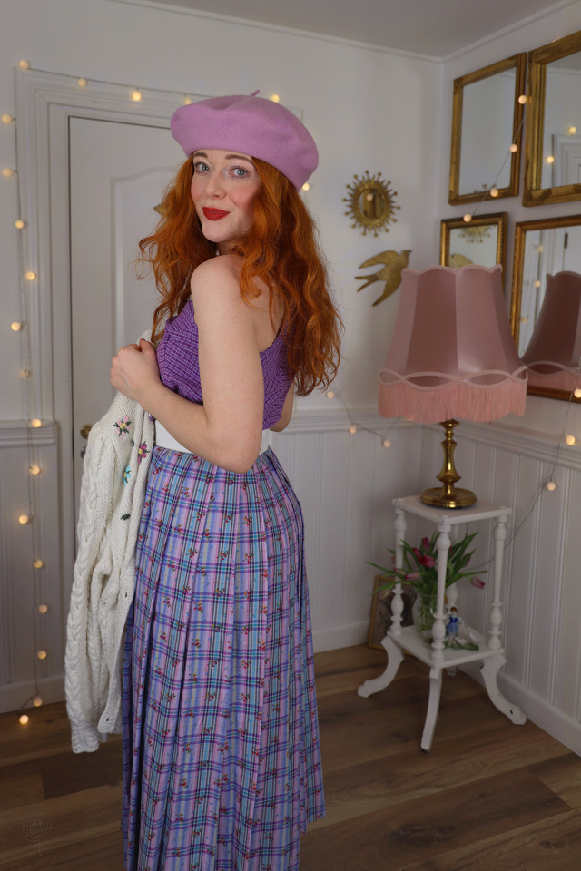 Purple Cottagecore Plaid Vintage Dress | XS