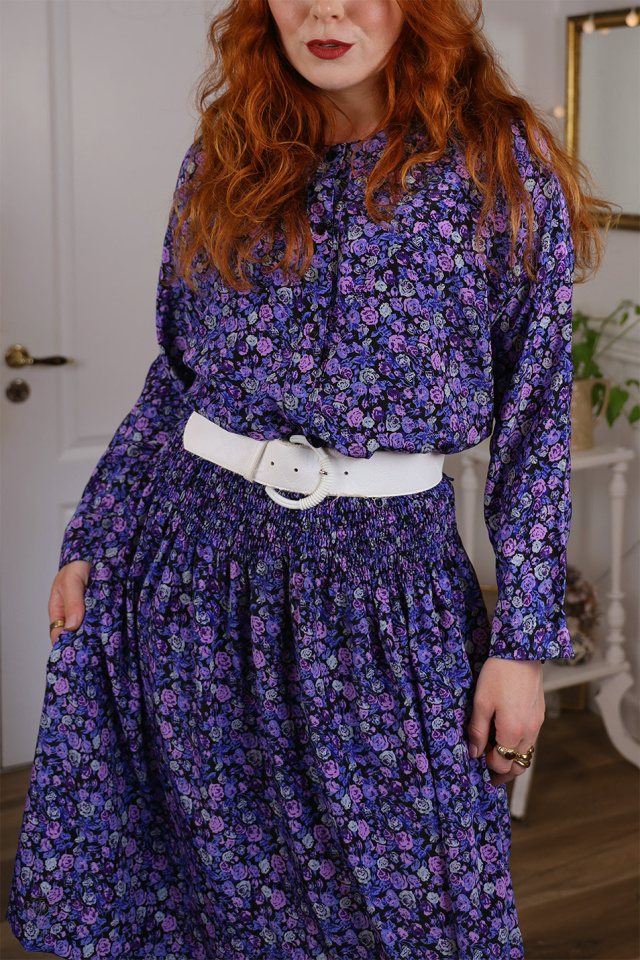 Purple Floral Vintage Dress | L/XL