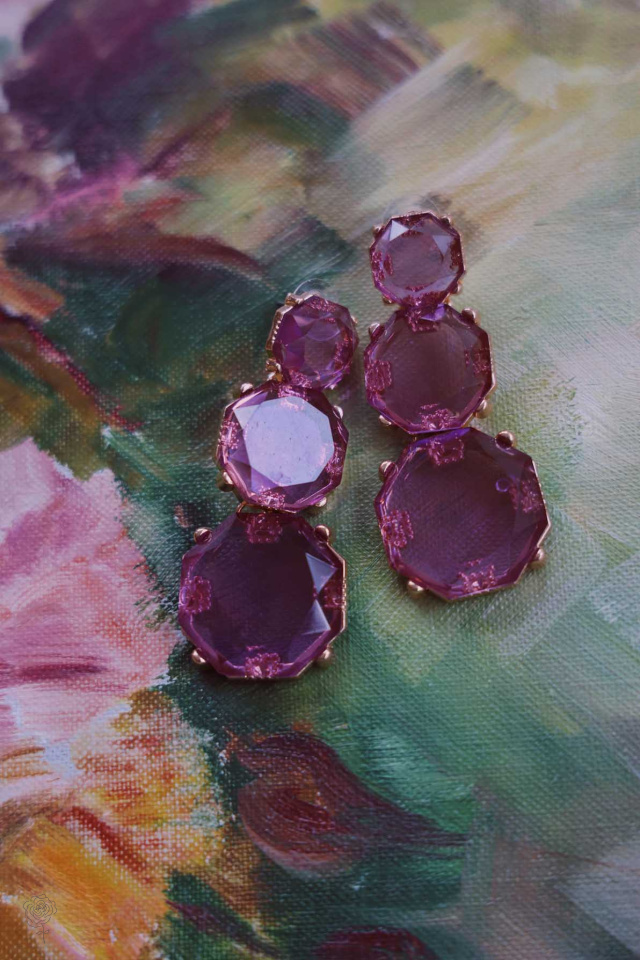 Purple Glass Dangle Earrings