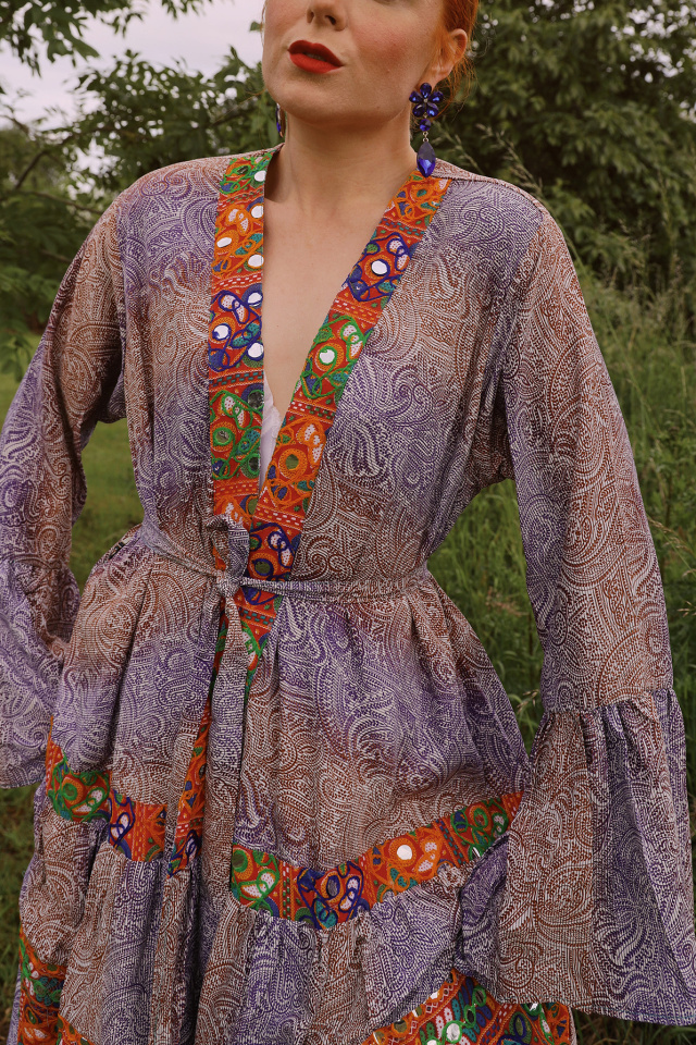 Purple Paisley Sunset Recycled Kimono | M-XL