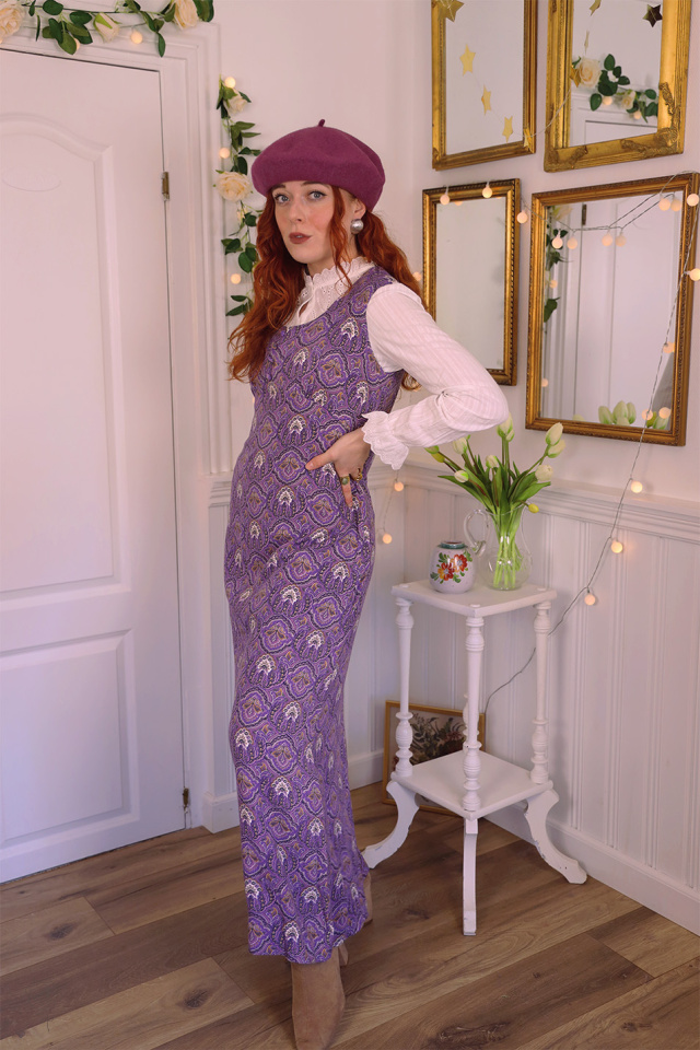 Purple Paisley 70's Vintage Maxi Dress | M