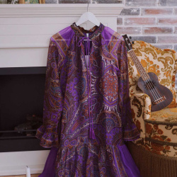 【LOULOUSEOUL】Paisley Flower Mix Dress (Purple) Purple Paisley Mini Dress - Catalog - Bohemian Wonders
