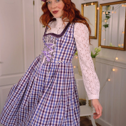 Purple Gingham Cottage Core Vintage Dress | S/M
