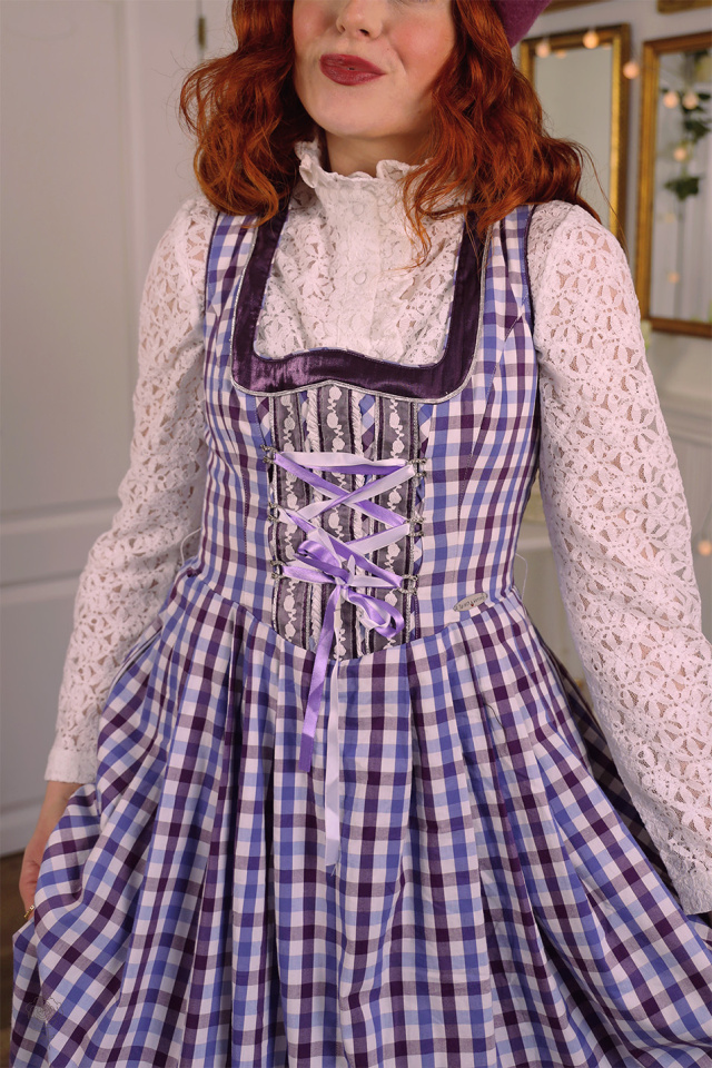 Purple Gingham Cottage Core Vintage Dress | S/M