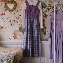 Purple Cottagecore Plaid Vintage Dress | XS