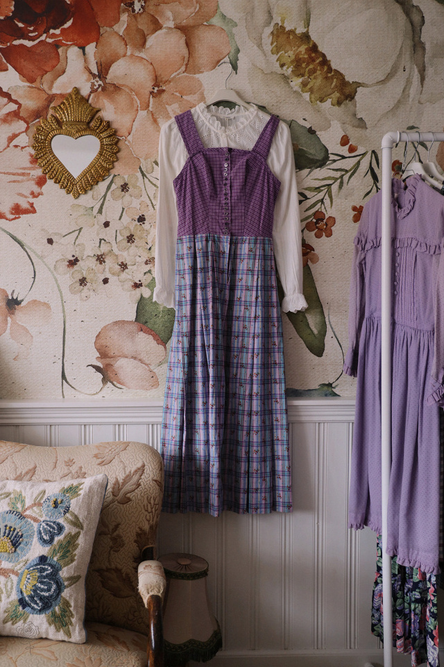 Purple Cottagecore Plaid Vintage Dress | XS