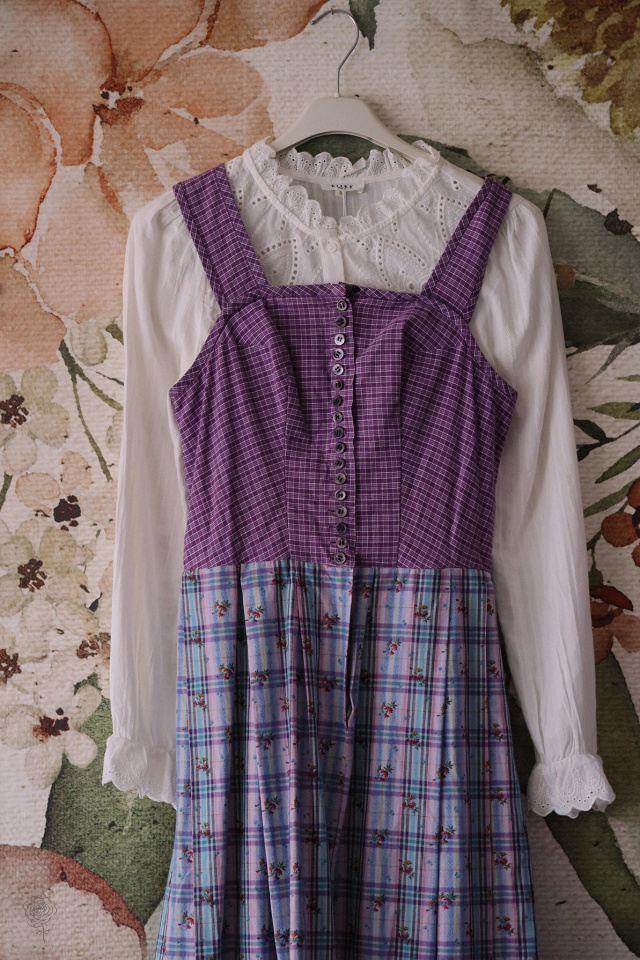 Purple Cottagecore Plaid Vintage Dress | XS