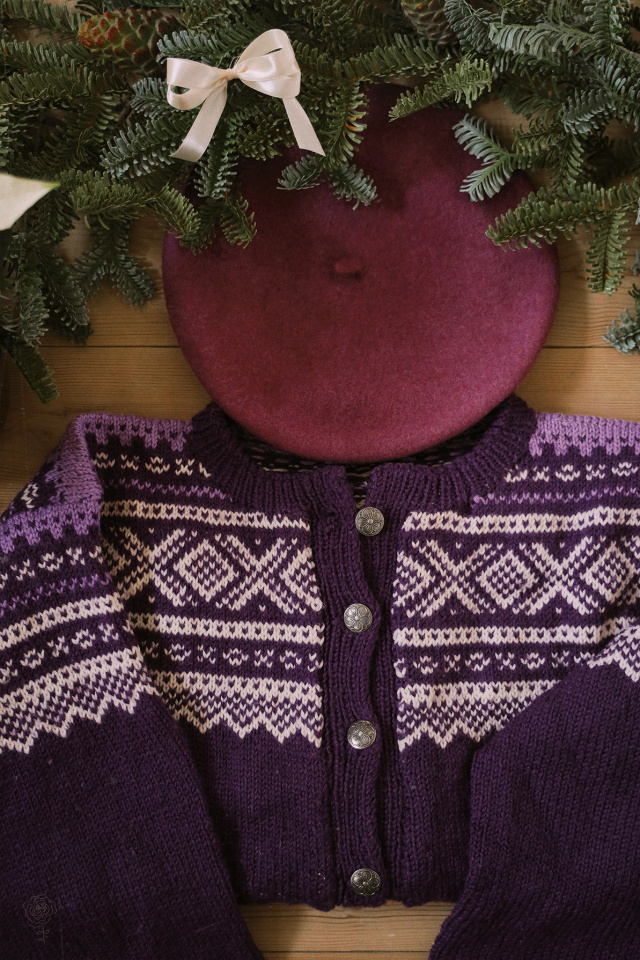 Purple Patterned Vintage Cardigan | M