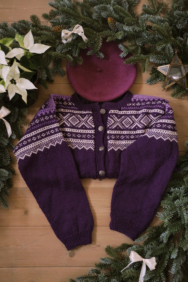 Purple Patterned Vintage Cardigan | M
