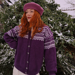 Purple Patterned Vintage Cardigan | M