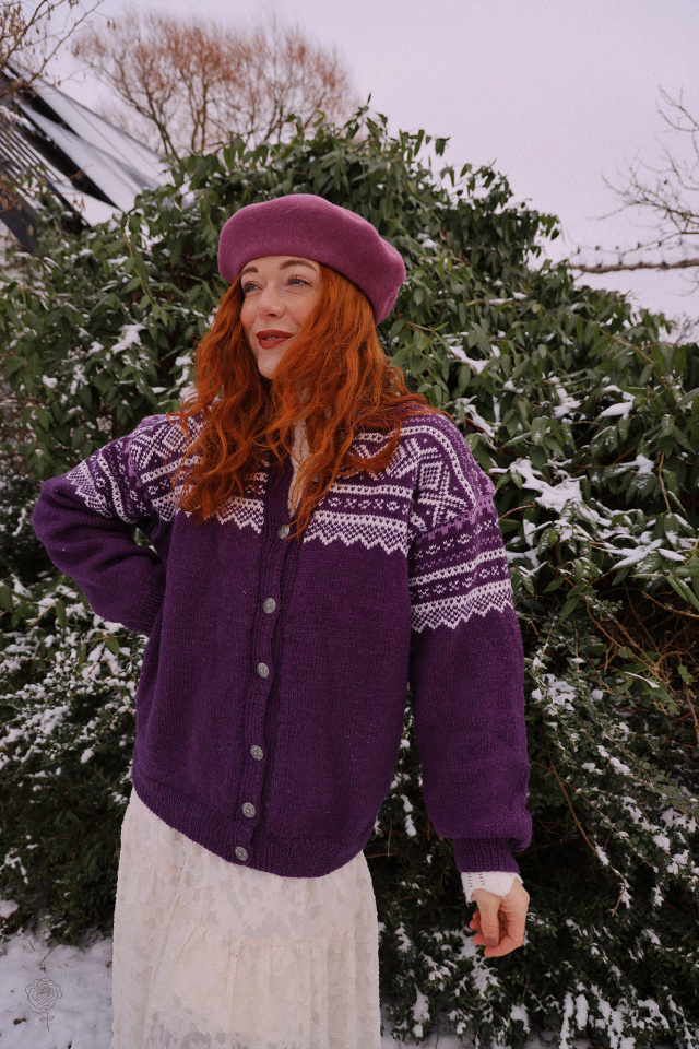 Purple Patterned Vintage Cardigan | M