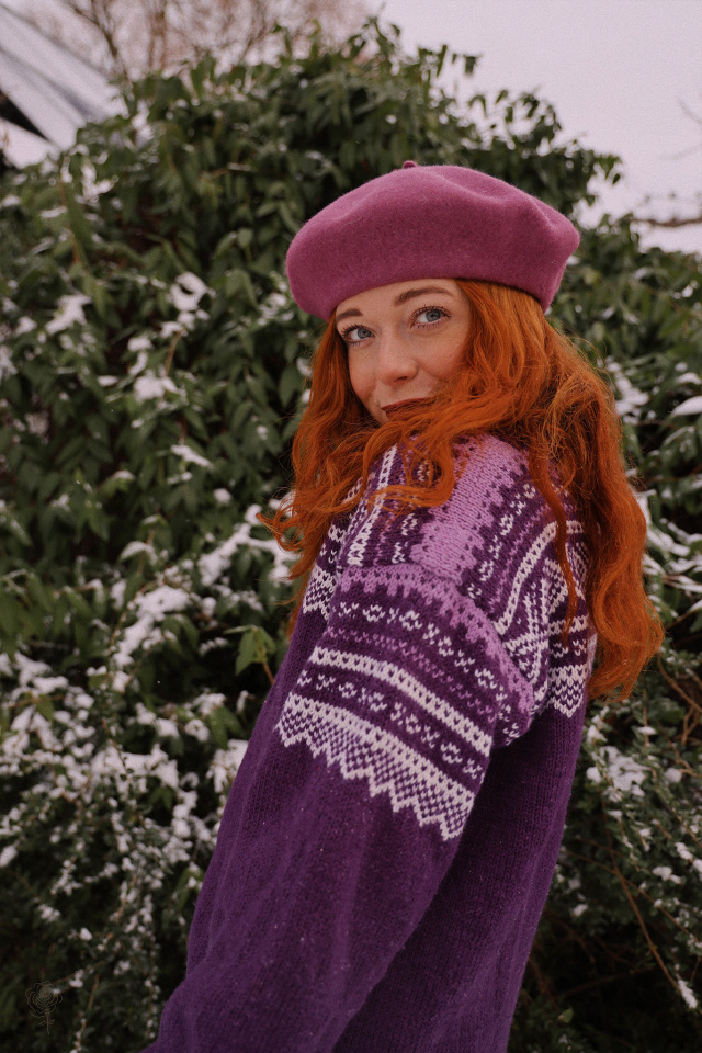 Purple Patterned Vintage Cardigan | M