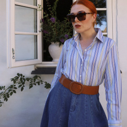 Purple &amp; Green Striped Vintage Blouse | M