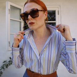 Purple &amp; Green Striped Vintage Blouse | M