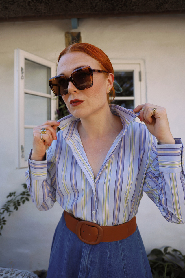 Purple &amp; Green Striped Vintage Blouse | M