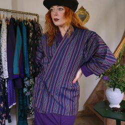 Purple Striped Pattern Kimono | S