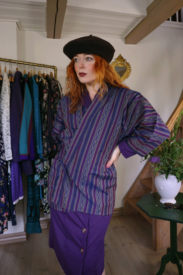 Purple Striped Pattern Kimono | S