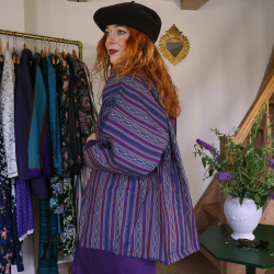 Purple Striped Pattern Kimono | S