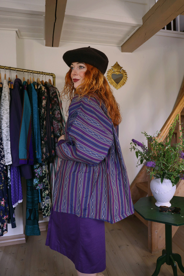 Purple Striped Pattern Kimono | S