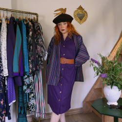 Purple Striped Pattern Kimono | S