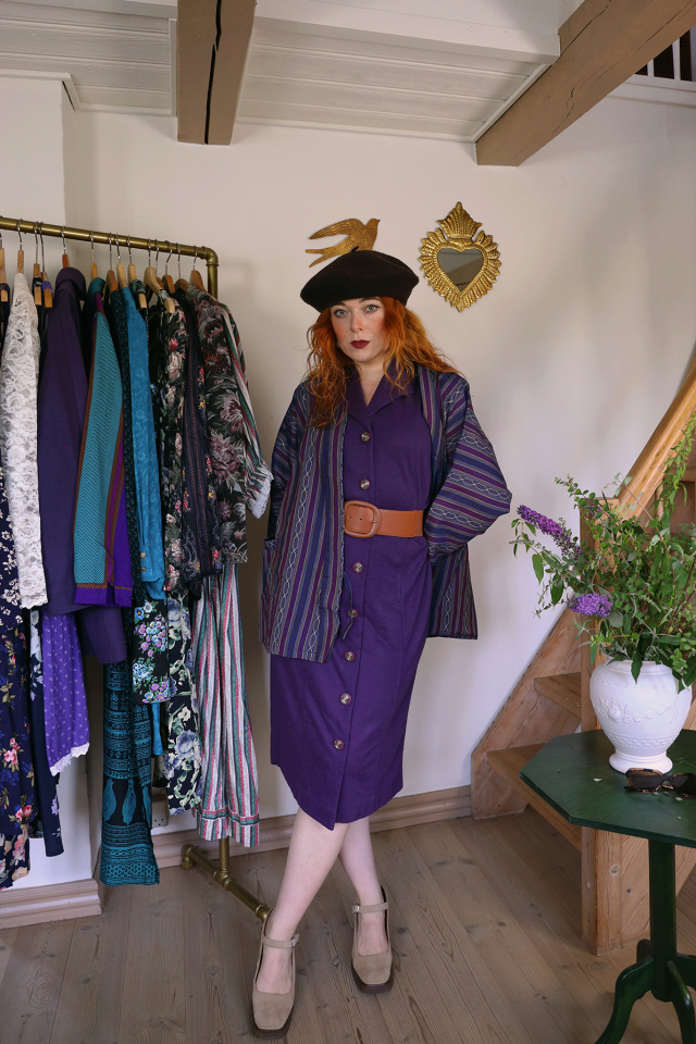 Purple Striped Pattern Kimono | S