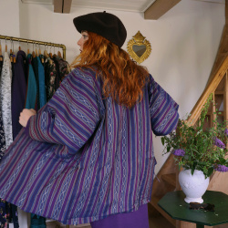 Purple Striped Pattern Kimono | S