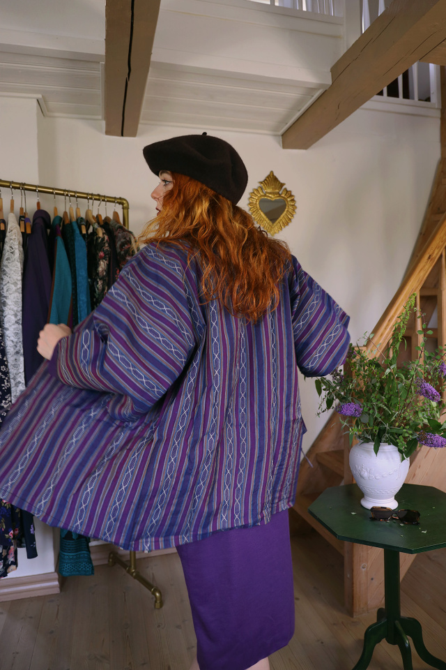 Purple Striped Pattern Kimono | S