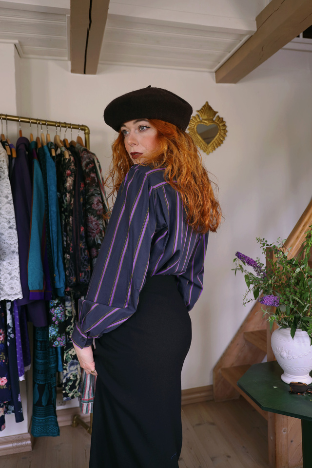 Purple Striped Vintage Blouse | M 