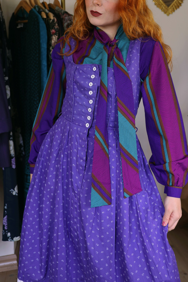 Purple White Floral Cotton Pinafore Dress | S