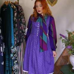 Purple White Floral Cotton Pinafore Dress | S