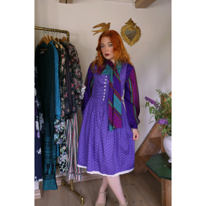 Purple White Floral Cotton Pinafore Dress | S