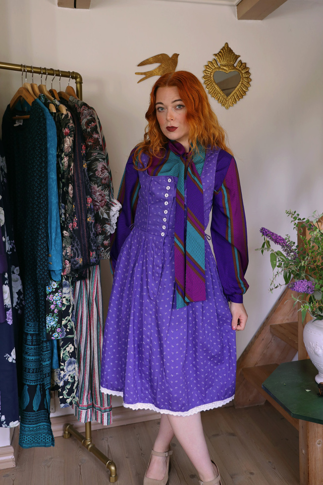 Purple White Floral Cotton Pinafore Dress | S
