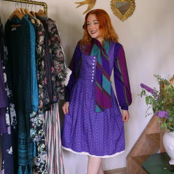 Purple White Floral Cotton Pinafore Dress | S