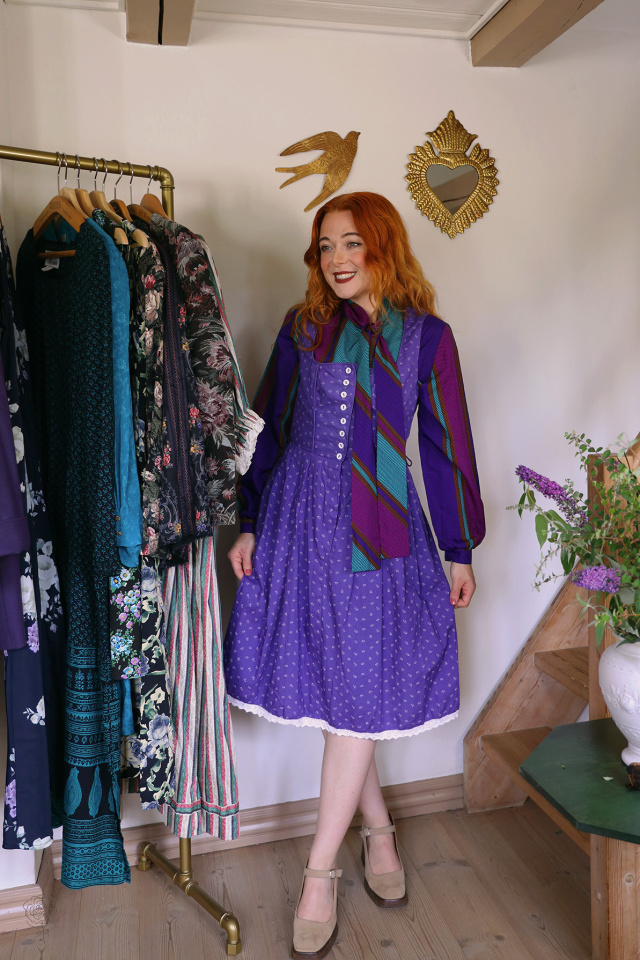 Purple White Floral Cotton Pinafore Dress | S