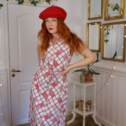 White Square Floral 70's Vintage Dress | S/M