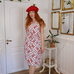 White Square Floral 70's Vintage Dress | S/M