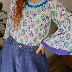 Blue Pattern Recycled Boho Blouse | S