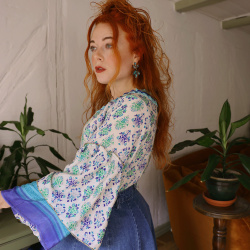 Blue Pattern Recycled Boho Blouse | S