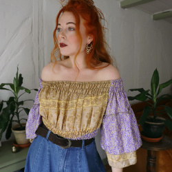 Recycled Gold &amp; Lilac Cropped Boho Top | XS