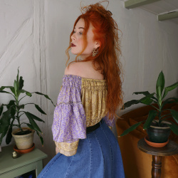 Recycled Gold &amp; Lilac Cropped Boho Top | XS