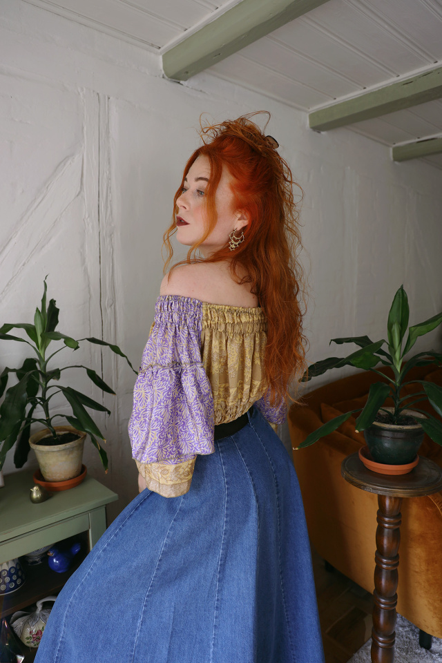 Recycled Gold &amp; Lilac Cropped Boho Top | XS